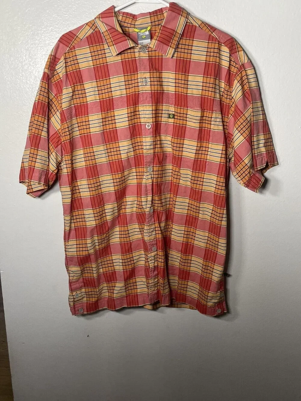 The North Face Red Yellow Plaid Mens Button Down Shirt A5 Series Size XL Hiking